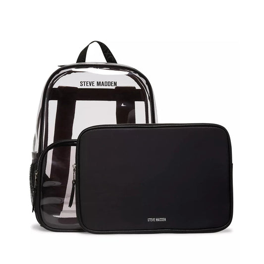 Steve Madden Clear Backpack with Tech Pouch, Black