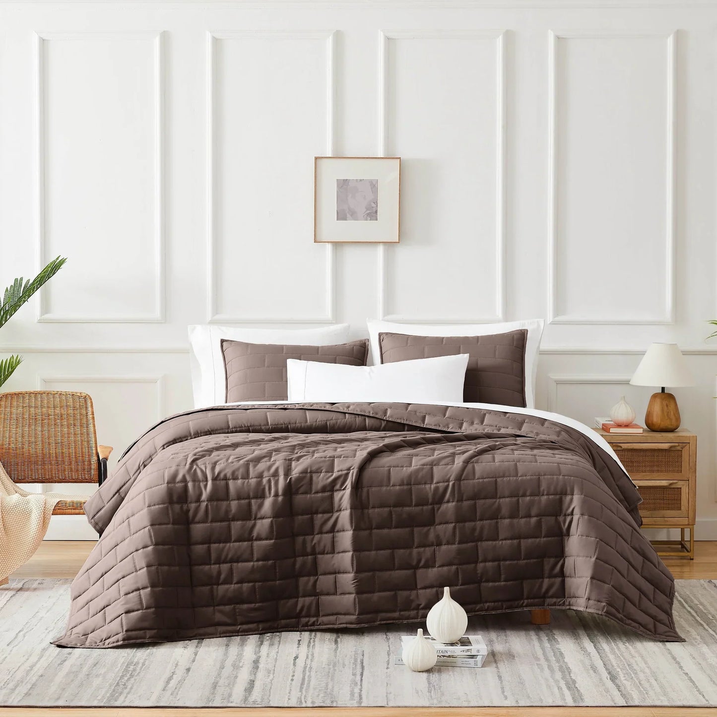 Subway Tile Luxe Quilt Set, Brown