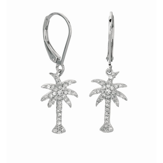 CZ Palm Tree Dangle Earrings