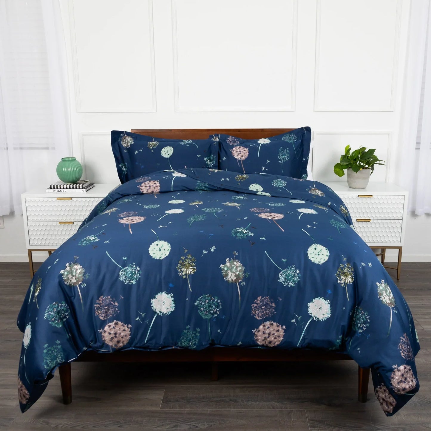 Dreamy Dandelion Duvet Cover Set, Navy Blue