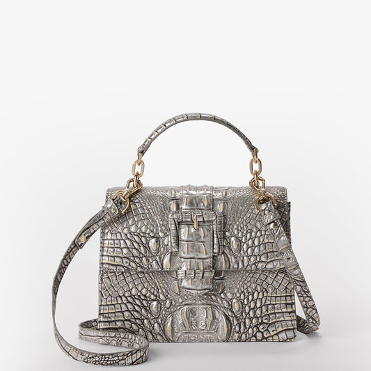 Brahmin Melbourne Collection Small Hallie Satchel, Chrome